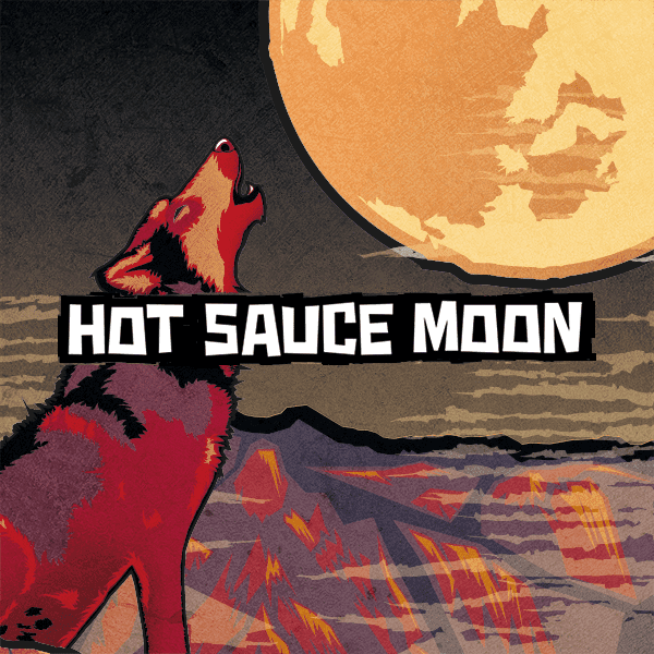 Hot Sauce Mon wolf howling at the moon