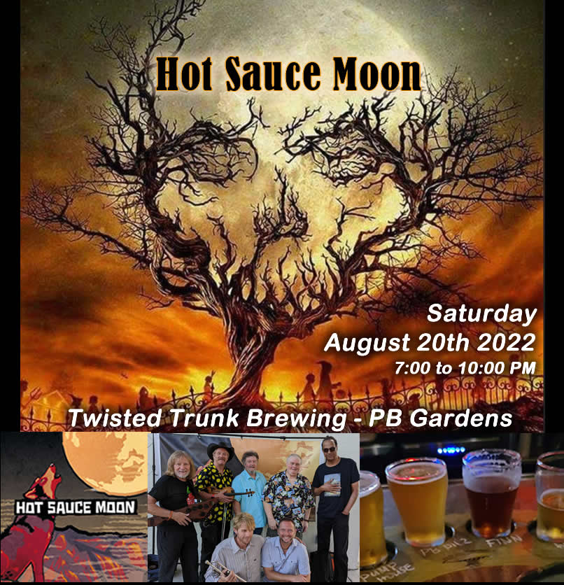 Saturday Night August 20th 7 to 10pm - Hot Sauce Moon live @ Twisted Trunk Brewing